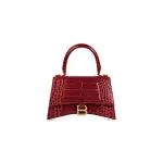 Women's Hourglass Small Handbag Crocodile Embossed In Dark Red