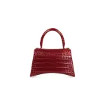 Women's Hourglass Small Handbag Crocodile Embossed In Dark Red